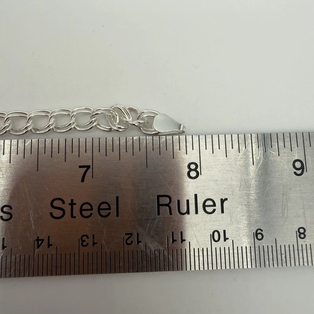 Vintage FAS Italy 925 Sterling Silver DOUBLE OVAL LINK Chain Charm Bracelet 7.5